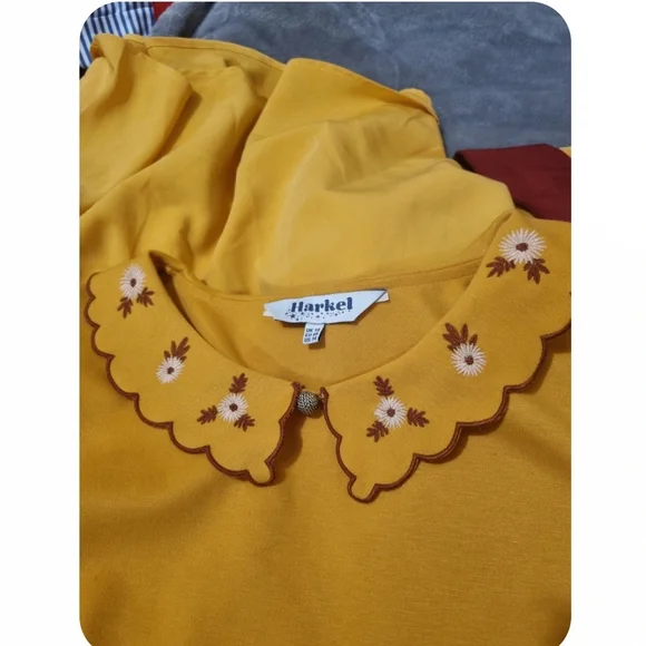 Yellow Dress with Floral Collar and Belt - Picture 2 of 2